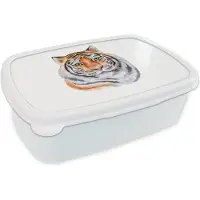 MuchoWow Broodtrommel Wit - Lunchbox - Brooddoos - Tijger - Ogen - Wit - 18x12x6 cm - Volwassenen