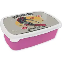 MuchoWow Broodtrommel Roze - Lunchbox - Brooddoos - Ski - Grijs - Vintage - 18x12x6 cm - Kinderen - Meisje