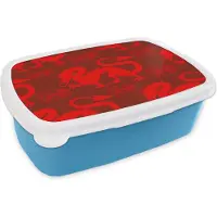 MuchoWow Broodtrommel Blauw - Lunchbox - Brooddoos - Draak - Rood - Patronen - 18x12x6 cm - Kinderen - Jongen