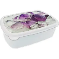 MuchoWow Broodtrommel Wit - Lunchbox - Brooddoos - Amethist edelsteen - 18x12x6 cm - Volwassenen
