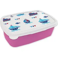 MuchoWow Broodtrommel Roze - Lunchbox - Brooddoos - Boot - Blauw - Rood - Jongen - Patroon - 18x12x6 cm - Kinderen - Meisje