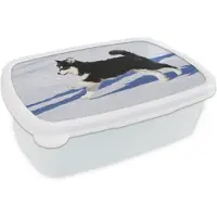 MuchoWow Broodtrommel Wit - Lunchbox - Brooddoos - Husky puppy rent over de sneeuw - 18x12x6 cm - Volwassenen