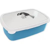 MuchoWow Broodtrommel Blauw - Lunchbox - Brooddoos - Vogel - Veren - Zwart - Wit - 18x12x6 cm - Kinderen - Jongen