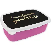 MuchoWow Broodtrommel Roze - Lunchbox - Brooddoos - Quote - Leven - Goud - Zwart - 18x12x6 cm - Kinderen - Meisje