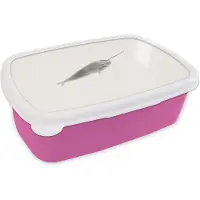 MuchoWow Broodtrommel Roze - Lunchbox - Brooddoos - Narwal - Dieren - Grijs - Waterverf - 18x12x6 cm - Kinderen - Meisje