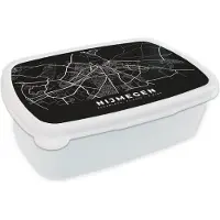 MuchoWow Broodtrommel Wit - Lunchbox - Brooddoos - Nijmegen - Kaart - Zwart - 18x12x6 cm - Volwassenen