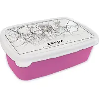 MuchoWow Broodtrommel Roze - Lunchbox - Brooddoos - Plattegrond - Breda - Nederland - 18x12x6 cm - Kinderen - Meisje