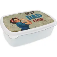 MuchoWow Broodtrommel Wit - Lunchbox - Brooddoos - Spreuken - Best dad ever - Quotes - Vaderdag - 18x12x6 cm - Volwassenen