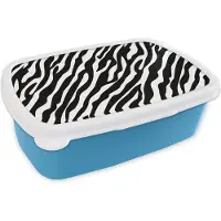 MuchoWow Broodtrommel Blauw - Lunchbox - Brooddoos - Dieren - Zebra - Design - 18x12x6 cm - Kinderen - Jongen