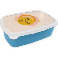 MuchoWow Broodtrommel Blauw - Lunchbox - Brooddoos - Gezicht - Zomer - Roze - 18x12x6 cm - Kinderen - Jongen
