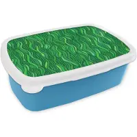 MuchoWow Broodtrommel Blauw - Lunchbox - Brooddoos - Zeewier - Patronen - Groen - 18x12x6 cm - Kinderen - Jongen