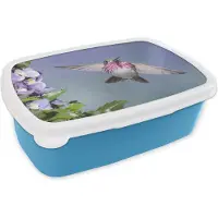 MuchoWow Broodtrommel Blauw - Lunchbox - Brooddoos - Kolibrie - Bloemen - Lucht - 18x12x6 cm - Kinderen - Jongen