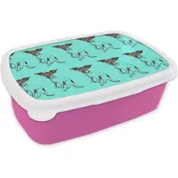 MuchoWow Broodtrommel Roze - Lunchbox - Brooddoos - Jack Russell - Hond - Patronen - Bril - 18x12x6 cm - Kinderen - Meisje