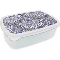 MuchoWow Broodtrommel Wit - Lunchbox - Brooddoos - Design - Delfts Blauw - Patronen - 18x12x6 cm - Volwassenen