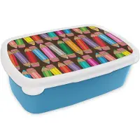 MuchoWow Broodtrommel Blauw - Lunchbox - Brooddoos - Potlood - Patronen - Abstract - Regenboog - 18x12x6 cm - Kinderen - Jongen
