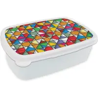 MuchoWow Broodtrommel Wit - Lunchbox - Brooddoos - Glas - Geometrie - Design - 18x12x6 cm - Volwassenen