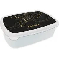 MuchoWow Broodtrommel Wit - Lunchbox - Brooddoos - Kaart - Antalya - Turkije - Goud - Zwart - 18x12x6 cm - Volwassenen