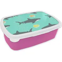MuchoWow Broodtrommel Roze - Lunchbox - Brooddoos - Patronen - Water - Haai - Jongens - Jongetje - Kind - Kids - 18x12x6 cm - Kinderen - Meisje