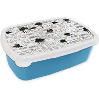 MuchoWow Broodtrommel Blauw - Lunchbox - Brooddoos - Patronen - Bomen - Huis - 18x12x6 cm - Kinderen - Jongen