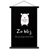 MuchoWow Moederdag presentje voor oma – Zo blij dat jij mijn oma bent – zwart textielposter schoolplaat 60x90 cm - Foto print op textielposter (wanddecoratie woonkamer/slaapkamer)