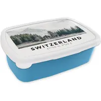 MuchoWow Broodtrommel Blauw - Lunchbox - Brooddoos - Zwitserland - Berg - Chalet - Groen - 18x12x6 cm - Kinderen - Jongen