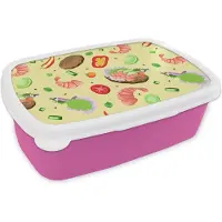 MuchoWow Broodtrommel Roze - Lunchbox - Brooddoos - Patroon - Eten - Groente - 18x12x6 cm - Kinderen - Meisje