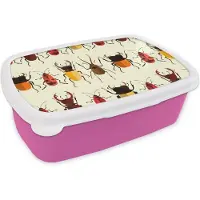 MuchoWow Broodtrommel Roze - Lunchbox - Brooddoos - Kever - Patronen - Insecten - 18x12x6 cm - Kinderen - Meisje
