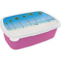 MuchoWow Broodtrommel Roze - Lunchbox - Brooddoos - Zee - Palmbomen - Hangmat - 18x12x6 cm - Kinderen - Meisje