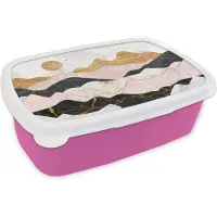 MuchoWow Broodtrommel Roze - Lunchbox - Brooddoos - Marmer - Goud - Pastel - 18x12x6 cm - Kinderen - Meisje