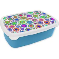 MuchoWow Broodtrommel Blauw - Lunchbox - Brooddoos - Patroon - Stippen - Cirkel - 18x12x6 cm - Kinderen - Jongen