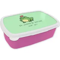 MuchoWow Broodtrommel Roze - Lunchbox - Brooddoos - Beterschap - Quote - Kikker - Opkikker - 18x12x6 cm - Kinderen - Meisje