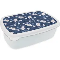 MuchoWow Broodtrommel Wit - Lunchbox - Brooddoos - Konijnen - Scandinavië - Patronen - 18x12x6 cm - Volwassenen