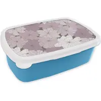 MuchoWow Broodtrommel Blauw - Lunchbox - Brooddoos - Patroon - Bloemen - Minimalisme - 18x12x6 cm - Kinderen - Jongen
