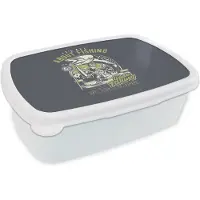 MuchoWow Broodtrommel Wit - Lunchbox - Brooddoos - Vis - Boot - Vintage - 18x12x6 cm - Volwassenen