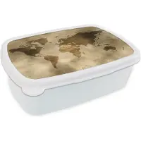 MuchoWow Broodtrommel Wit - Lunchbox - Brooddoos - Wereldkaart - Waterverf - Patronen - 18x12x6 cm - Volwassenen