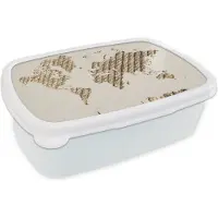 MuchoWow Broodtrommel Wit - Lunchbox - Brooddoos - Wereldkaart - Touw - Bruin - 18x12x6 cm - Volwassenen