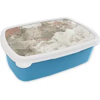 MuchoWow Broodtrommel Blauw - Lunchbox - Brooddoos - Wit - Graniet - Keien - 18x12x6 cm - Kinderen - Jongen