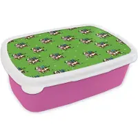 MuchoWow Broodtrommel Roze - Lunchbox - Brooddoos - Koe - Vleugels - Patronen - Kind - 18x12x6 cm - Kinderen - Meisje