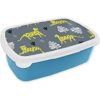 MuchoWow Broodtrommel Blauw - Lunchbox - Brooddoos - Luipaard - Blad - Patronen - 18x12x6 cm - Kinderen - Jongen