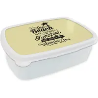 MuchoWow Broodtrommel Wit - Lunchbox - Brooddoos - Zomer - Spreuken - Geel - 18x12x6 cm - Volwassenen