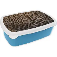 MuchoWow Broodtrommel Blauw - Lunchbox - Brooddoos - Panterprint - 18x12x6 cm - Kinderen - Jongen