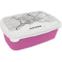 MuchoWow Broodtrommel Roze - Lunchbox - Brooddoos - Plattegrond - Hoorn - Nederland - 18x12x6 cm - Kinderen - Meisje