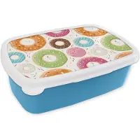 MuchoWow Broodtrommel Blauw - Lunchbox - Brooddoos - Tiener - Donut - Patroon - 18x12x6 cm - Kinderen - Jongen