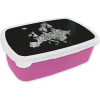 MuchoWow Broodtrommel Roze - Lunchbox - Brooddoos - Kaart - Europa - Geld - 18x12x6 cm - Kinderen - Meisje