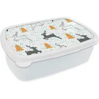 MuchoWow Broodtrommel Wit - Lunchbox - Brooddoos - Hert - Patroon - Boom - 18x12x6 cm - Volwassenen
