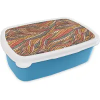 MuchoWow Broodtrommel Blauw - Lunchbox - Brooddoos - Bladeren - Patronen - Mozaïek - 18x12x6 cm - Kinderen - Jongen