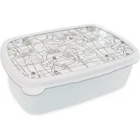 MuchoWow Broodtrommel Wit - Lunchbox - Brooddoos - Vis - Patronen - Zwart Wit - 18x12x6 cm - Volwassenen