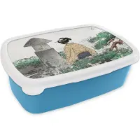 MuchoWow Broodtrommel Blauw - Lunchbox - Brooddoos - Vrouw - Japan - Natuur - Kimono - 18x12x6 cm - Kinderen - Jongen