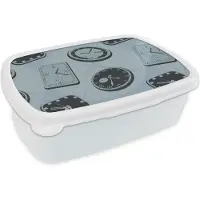 MuchoWow Broodtrommel Wit - Lunchbox - Brooddoos - Klok - Patronen - Vintage - 18x12x6 cm - Volwassenen