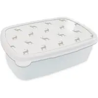 MuchoWow Broodtrommel Wit - Lunchbox - Brooddoos - Patronen - Hert - Wit - 18x12x6 cm - Volwassenen